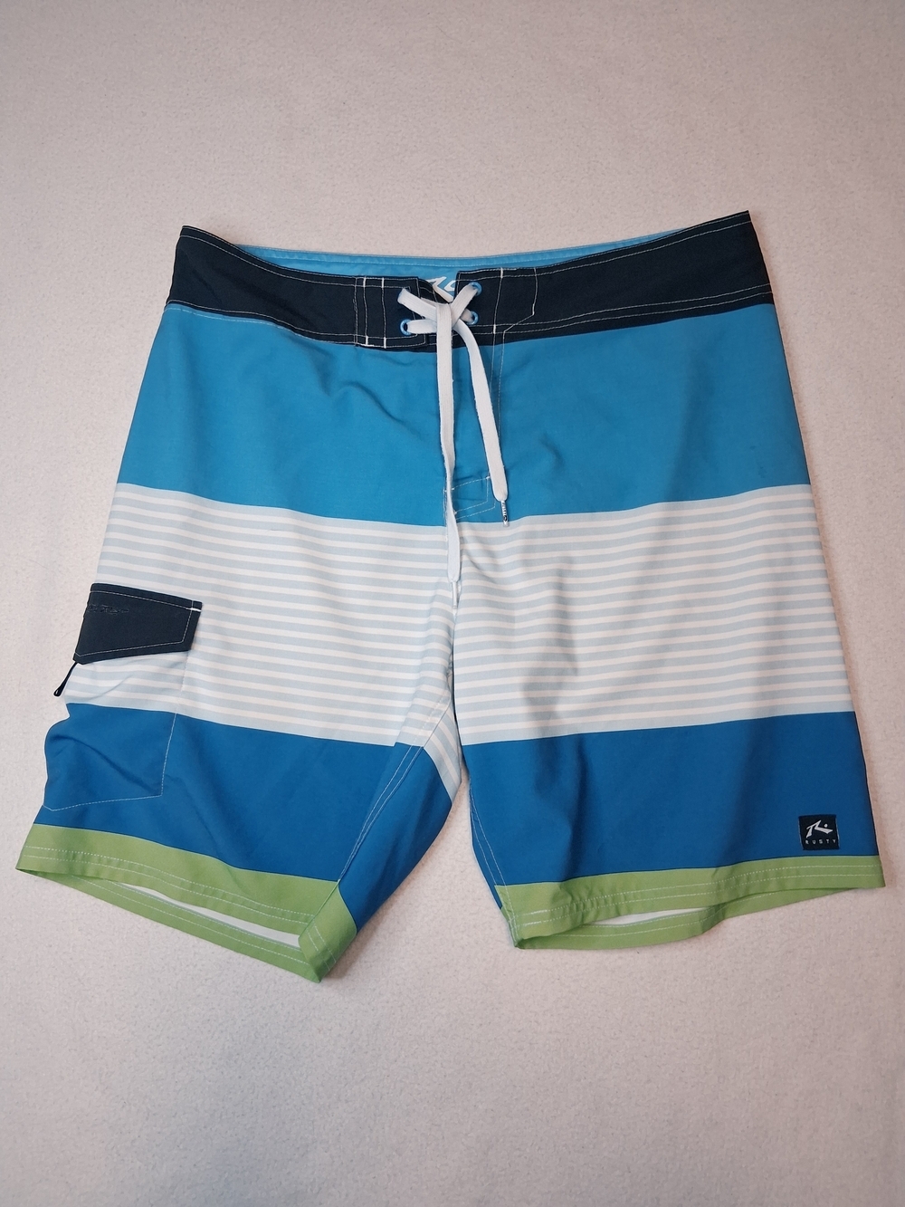 4/20$ Rusty Blue, Light Blue & Green Striped Boardshorts